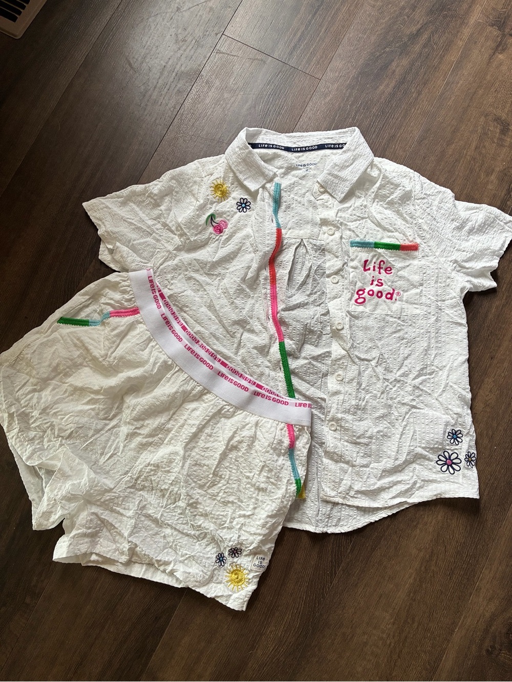 Life Is Good Embroidered Seersucker Matching Set Medium